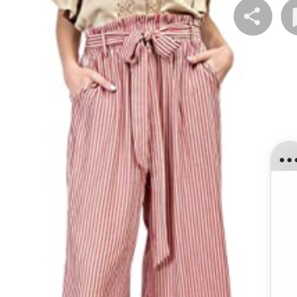 ANTHROPOLOGIE • EASEL Striped Paper Bag Crop Wide Leg Palazzo Pants - Picture 4 of 5